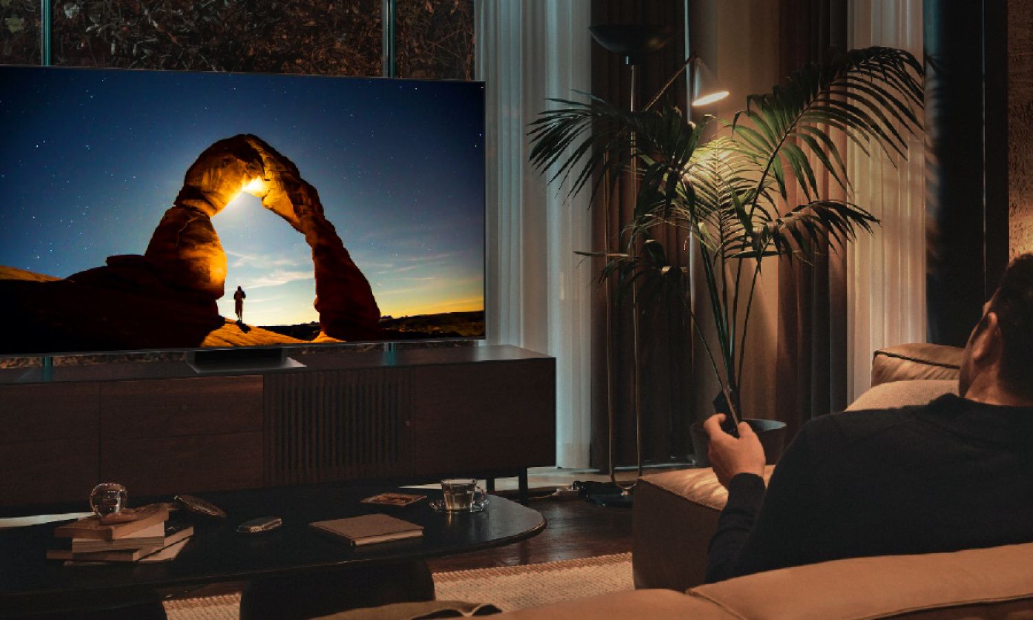 Person watching TV in a living room